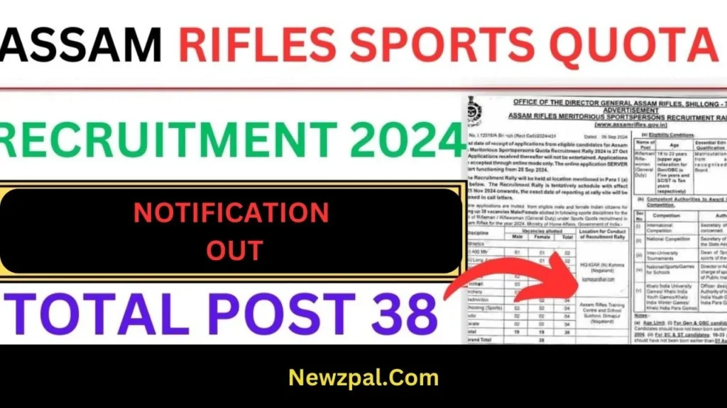 Assam Rifles Sports Quota Vacancy 2024