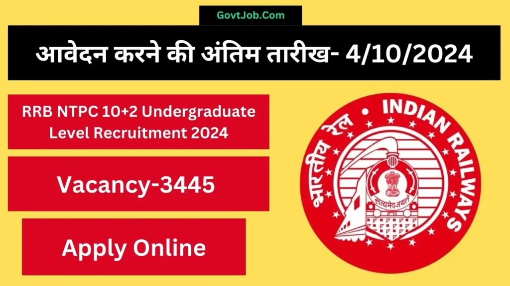 RRB NTPC 10+2 Undergraduate Level Recruitment 2024